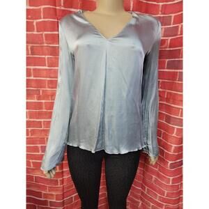 forte forte TOP Italy inverno 2016 v- neck satin long sleeve blue blouse #C